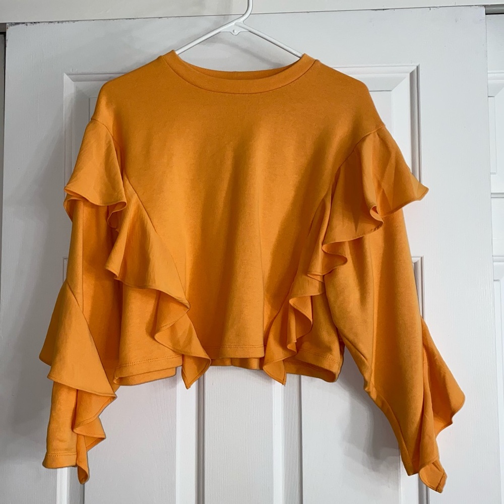 Zara Orange cropped sweater with ruffles - Picture 4 of 9